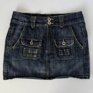 Z Cavaricci Dark Wash Denim Mini Skirt w/ Cargo Pockets